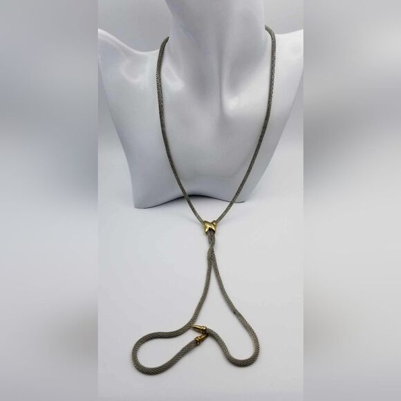 Sterling silver criss‎ cross x fancy Lariat necklace estate N0106